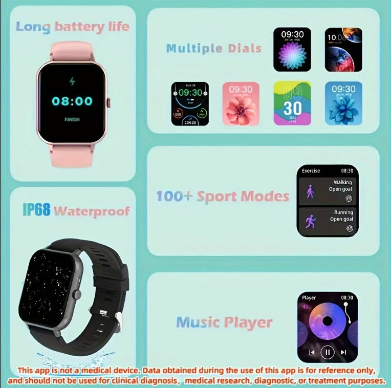 Square Smartwatch | BT | Call | Heart Rate | Sport Mode | Fitness Tracker | Waterproof | Men & Women | For IOS & Android