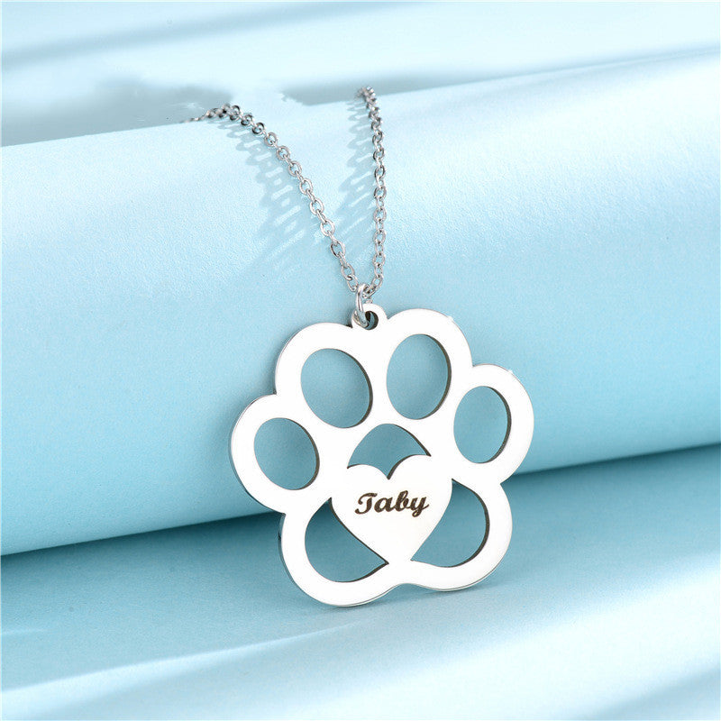 Customizable Paw Print Love Necklace – Stainless Steel