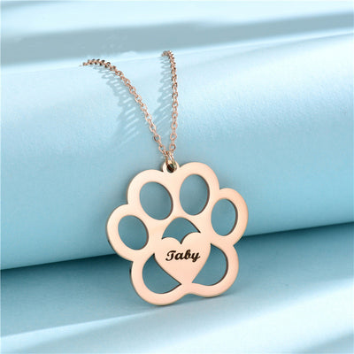 Customizable Paw Print Love Necklace – Stainless Steel